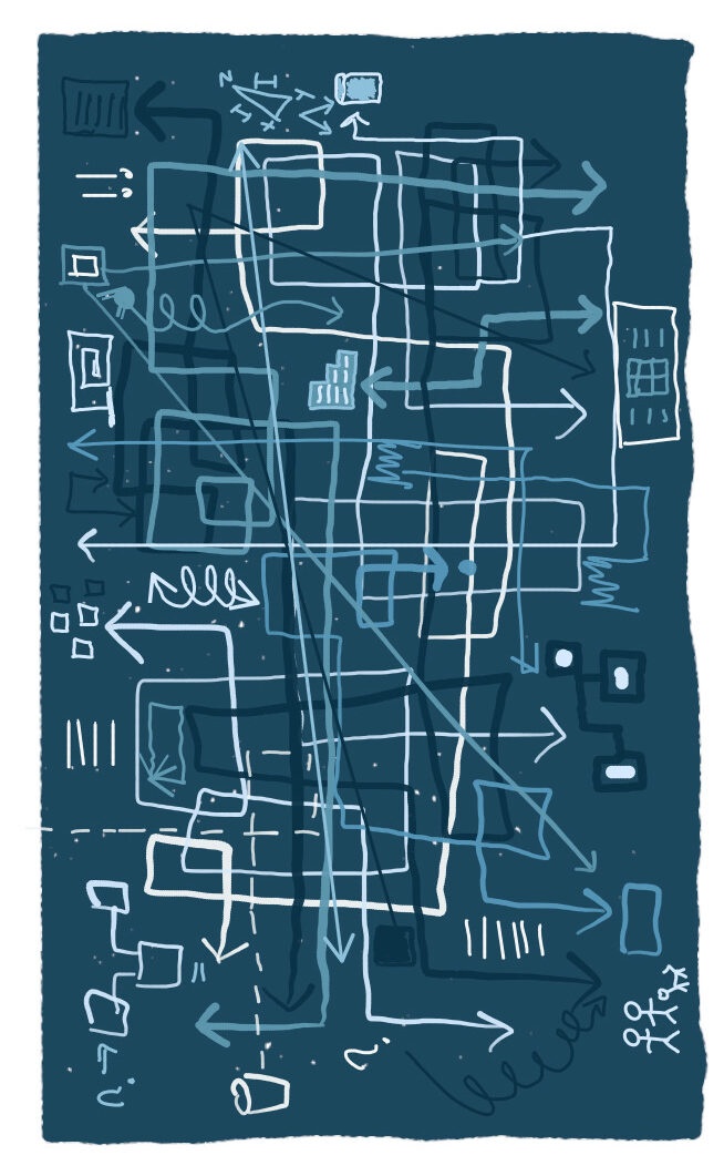 AvE – Citaat Margulis Complexiteit weergegeven door allerlei lijntjes die volledig door elkaar lopen op een donkere achtergrond. Een zwart gat vanwege het onbekende.