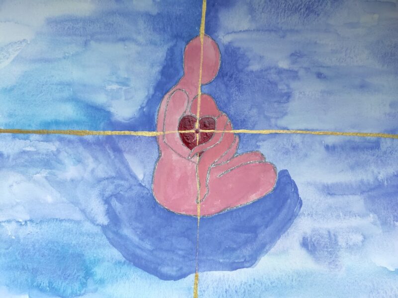 afbeelding 4 GHIA Saskia Ebus Hand draagt volwassenen die het kind in zichzelf omarmd. Een soort van acceptatie van wat nodig is om te herstellen; zachtheid.