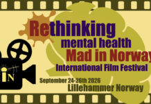 Driedaags internationaal filmfestival ‘Rethinking Mental Health’ Affiche filmfestival Mad in Norway. Bevat beeld van camera en de informatie die ook in het artikel is opgenomen.